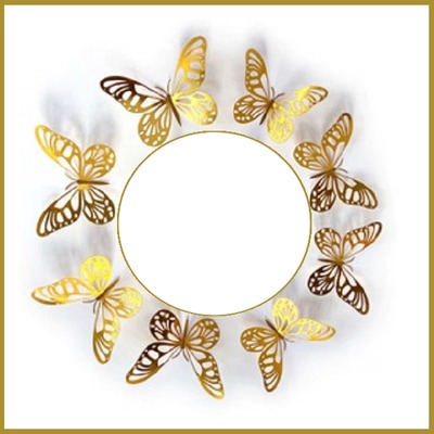 circulo y mariposas doradas. Fotomontagem