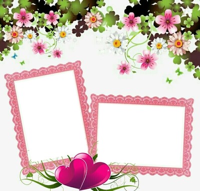 marco floreado para 2 fotos, corazones. Photo frame effect