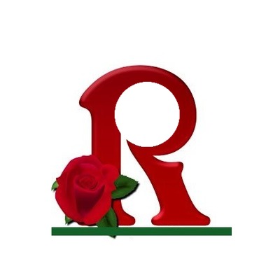letra R y rosa roja. Фотомонтаж