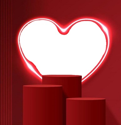 podio rojo, corazón neón Fotomontaggio