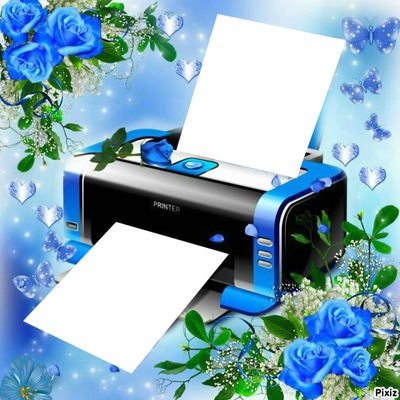 imprimante bleu 2 photos Fotomontage