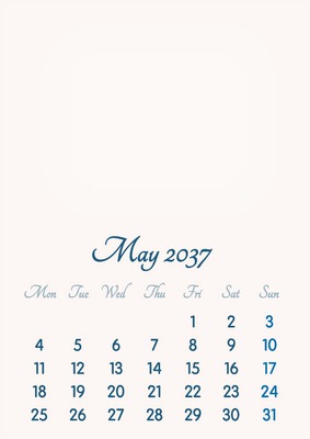 May 2037 // 2019 to 2046 // VIP Calendar // Basic Color // English Φωτομοντάζ