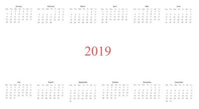 ''2019'' calendar Photo frame effect
