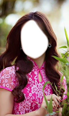 Pretty Oriental Girl's Face Photomontage