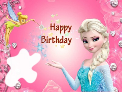 Happy Birthday with Tinkerbell & Elsa from Frozen Φωτομοντάζ