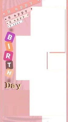 Happy Birthday, collage 3 fotos, fondo rosado. Fotomontasje
