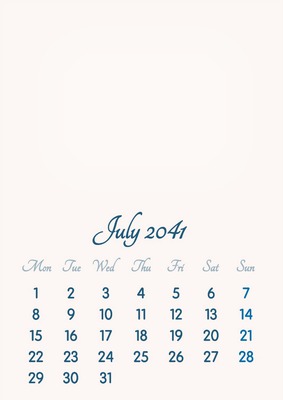 July 2041 // 2019 to 2046 // VIP Calendar // Basic Color // English Photo frame effect