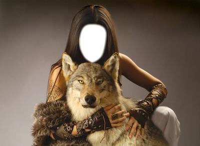 girl with a wolf Фотомонтаж