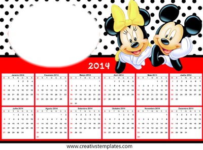 Calendário 2014 Minnie e Mickey Photo frame effect