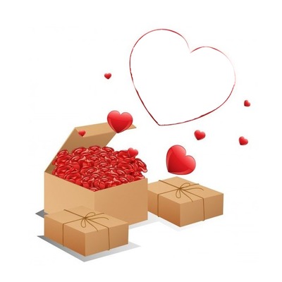 caja de regalo con corazones rojos, Fotomontáž