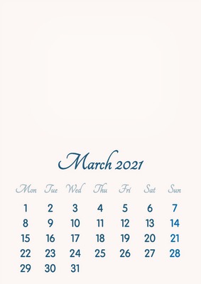 March 2021 // 2019 to 2046 // VIP Calendar // Basic Color // English Fotomontáž