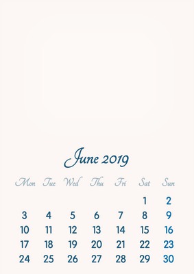 June 2019 // 2019 to 2046 // VIP Calendar // Basic Color // English Photo frame effect