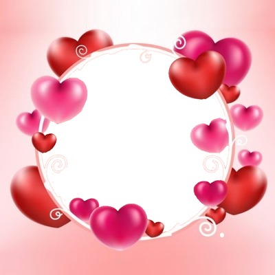 circulo y corazones, fondo rosado. Fotomontasje