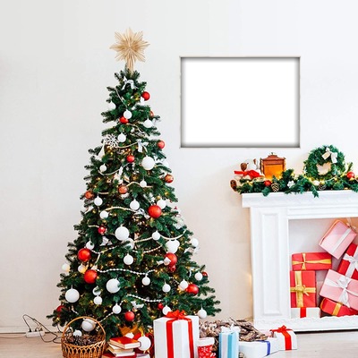 Feliz Navidad, árbol, chimenea, cuadro, 1 foto Φωτομοντάζ