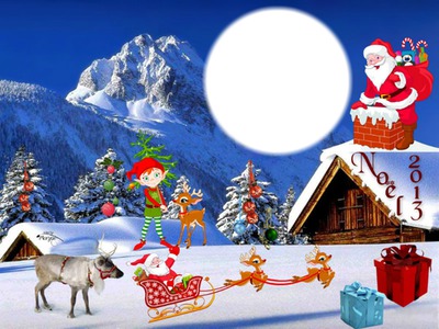 Cadre Noel a la montagne* Photomontage