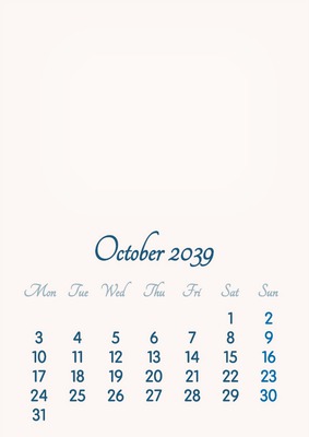 October 2039 // 2019 to 2046 // VIP Calendar // Basic Color // English Φωτομοντάζ