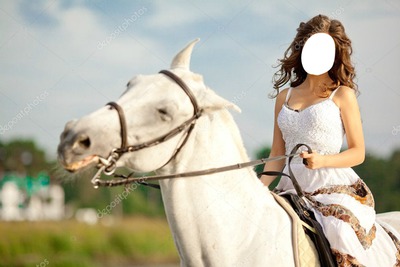 chica con caballo blanco Fotomontáž