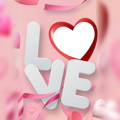 Love, letras blancas, en fondo rosado. Montage photo