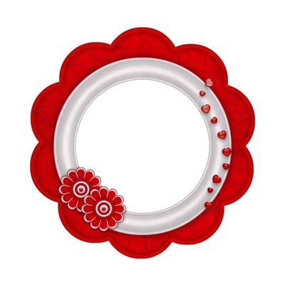 marco circular y flores rojas. Fotomontagem