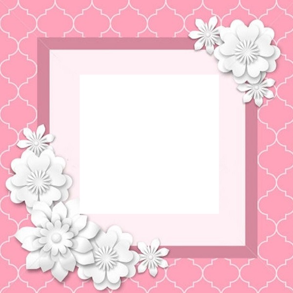 marco rosado y flores blancas, para una foto. Valokuvamontaasi