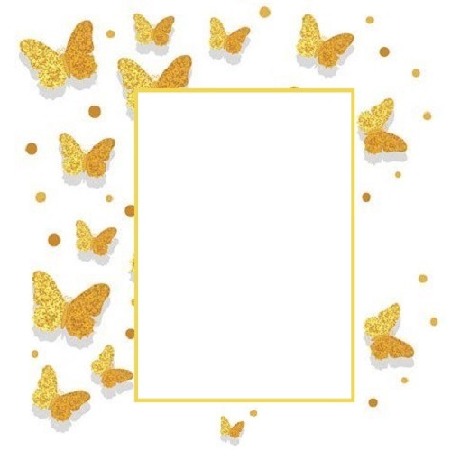 marco y mariposas doradas. Fotomontagem