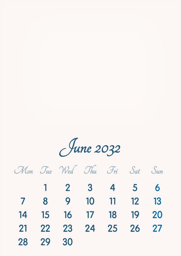 June 2032 // 2019 to 2046 // VIP Calendar // Basic Color // English Fotomontasje
