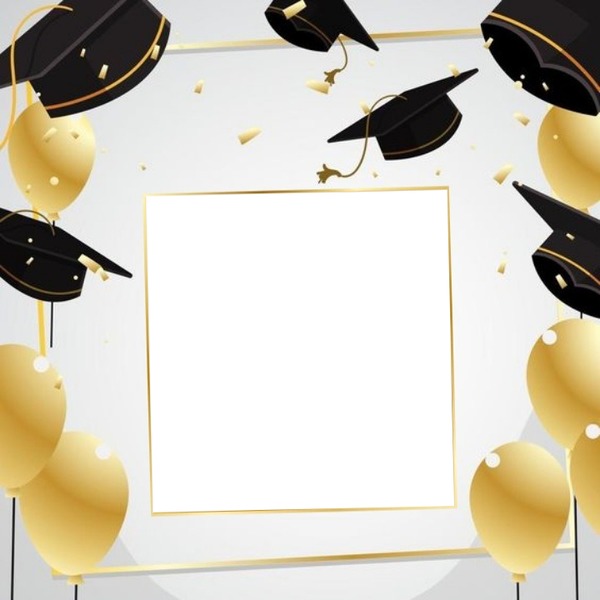 graduación, birretes y globos. Photo frame effect