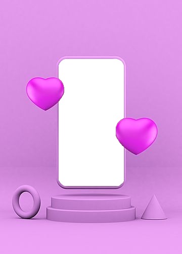 celular, corazones y fondo lila. Fotomontagem