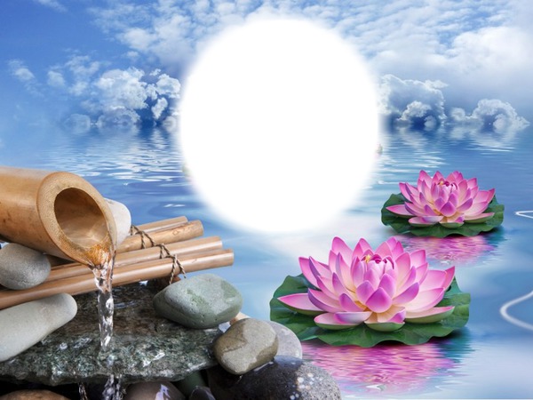 Zen-eau-nuages-bambou-lotus Photo frame effect