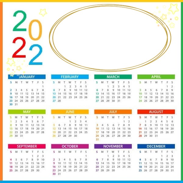 Calendario 2022, colorido, 1 foto Fotomontaža