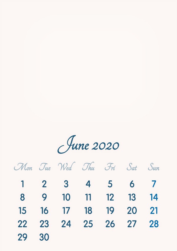 June 2020 // 2019 to 2046 // VIP Calendar // Basic Color // English Photo frame effect