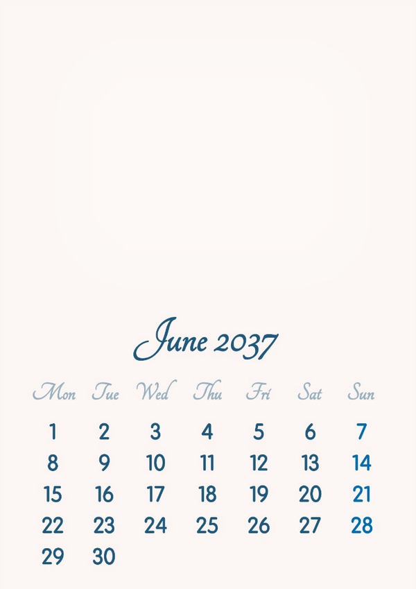 June 2037 // 2019 to 2046 // VIP Calendar // Basic Color // English Montaje fotografico