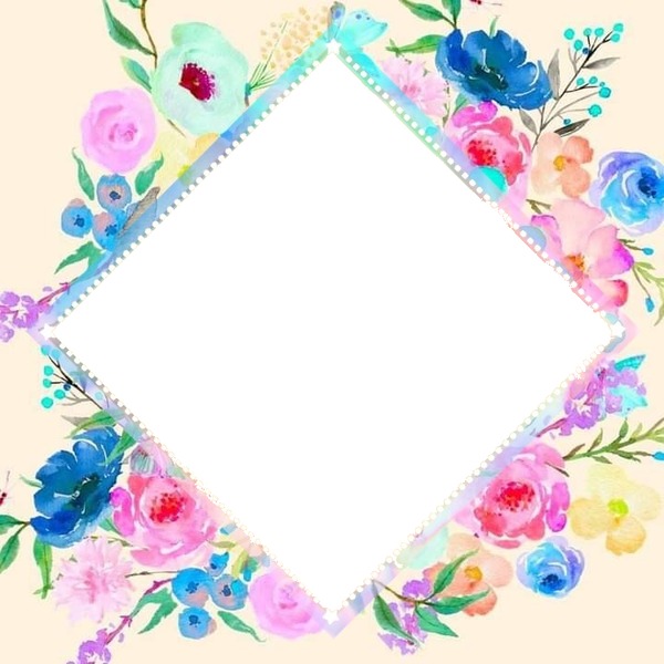 rombo sobre flores de colores. Photo frame effect