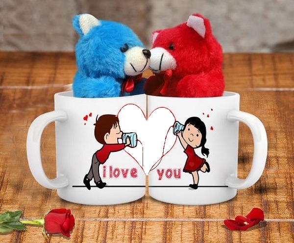 mugs, i love you. Photo frame effect