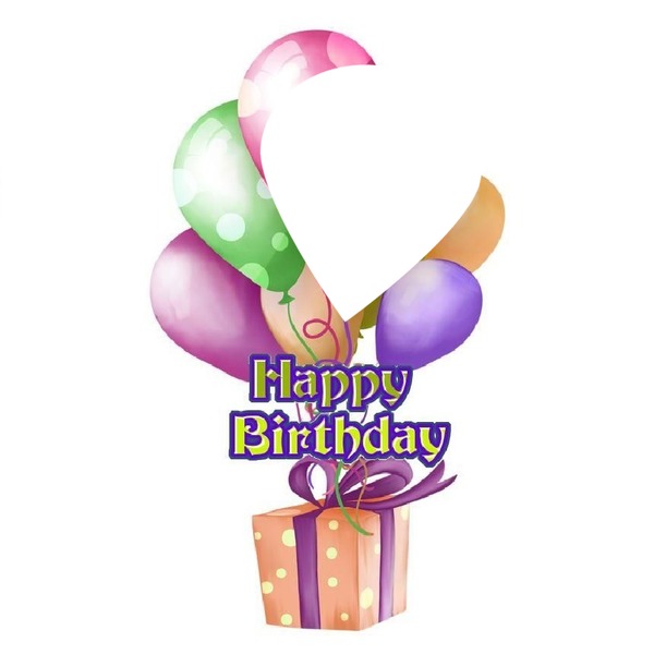 Happy Birthday, regalo y globos. Fotomontaggio