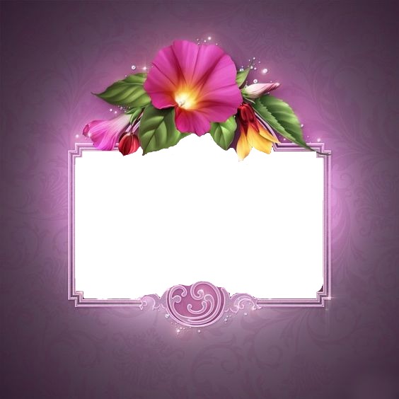 marco y flores, fondo lila Fotomontaža