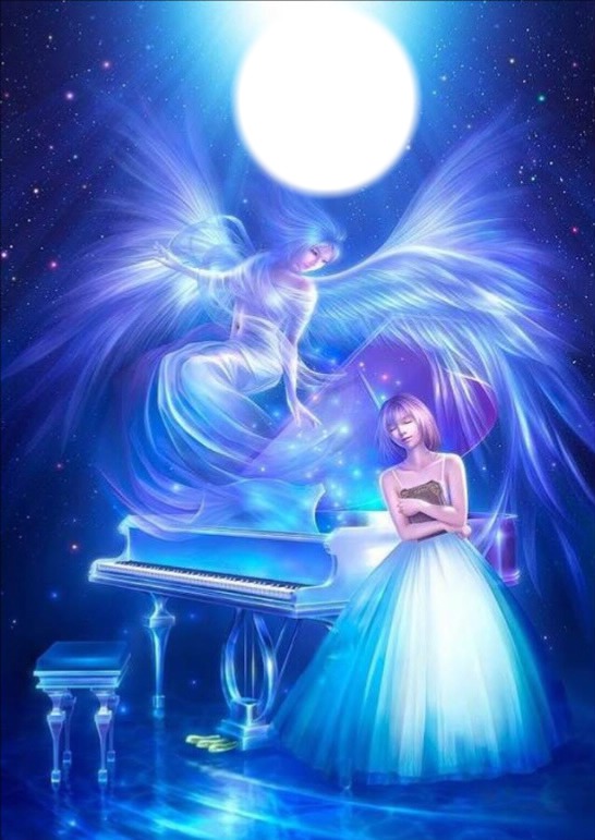 blue angel with piano Photo frame effect