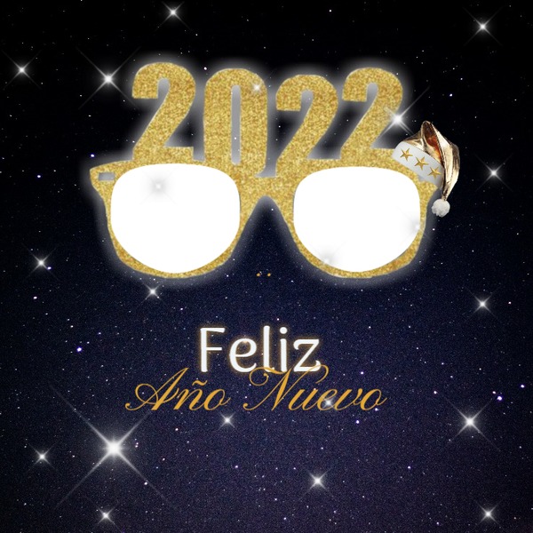 Feliz Año Nuevo 2022, anteojos,  2 fotos Valokuvamontaasi