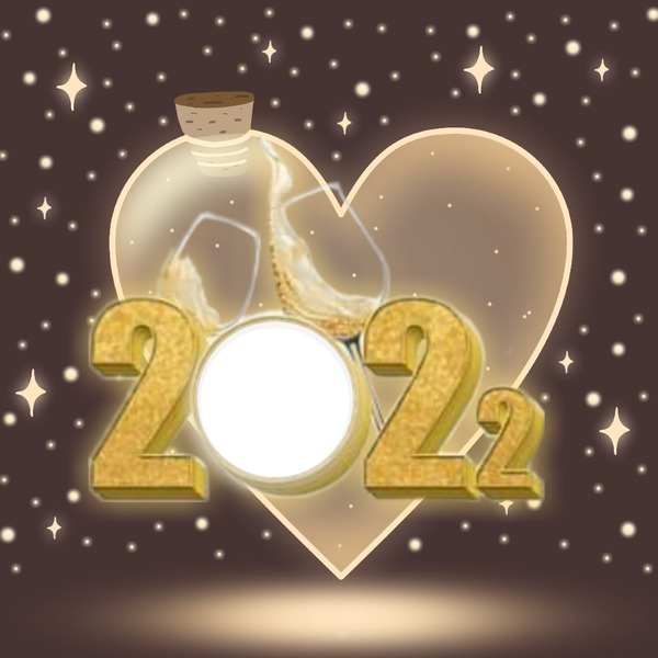 Feliz Año Nuevo 2022, copas, corazón, 1 foto Montaje fotografico