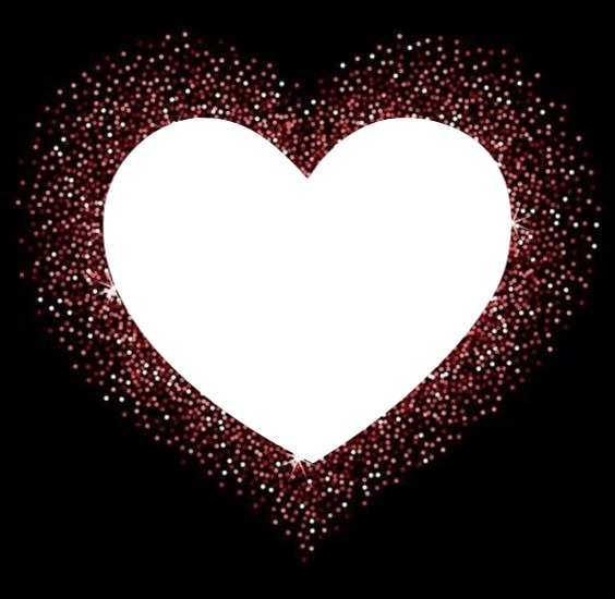 corazón en escarche, rojo, fondo negro. Photo frame effect