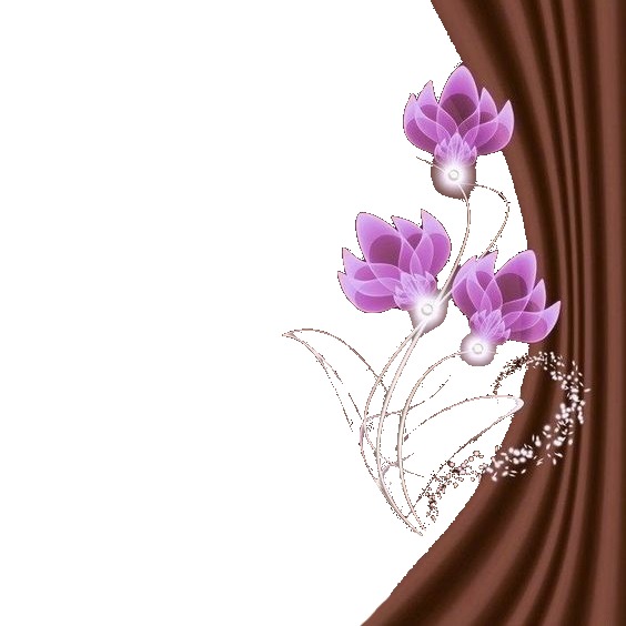 cortina y flores lila. Fotomontage