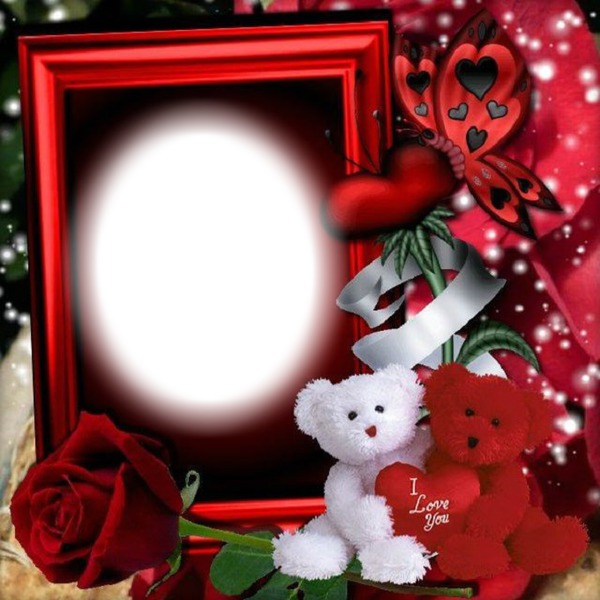 Cadre rouge avec des oursons Photomontage