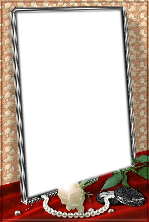 White Rose w Pearls Photo frame effect