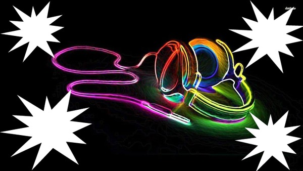 casque audio multicolore fluorescent 4 photos Fotomontaż