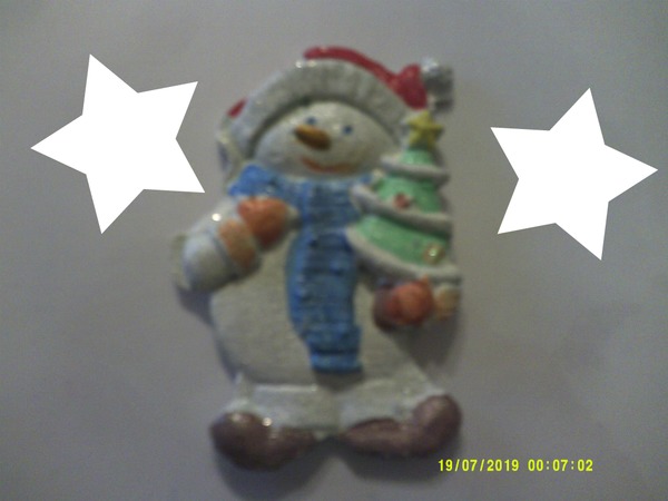 Joyeux Noël avec bonhomme de neige (peint par Gino GIBILARO) et 2 étoiles Fotomontage