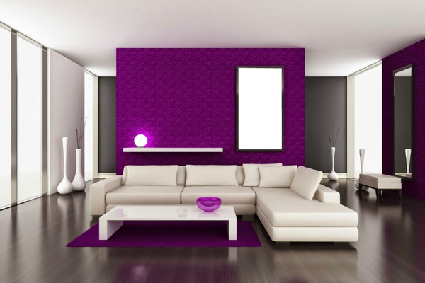 sala violeta y blanca Fotomontasje