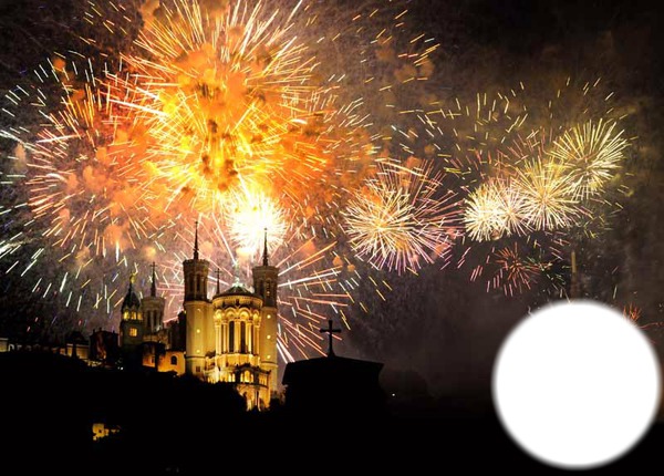 feux d'artifice Lyon Fotomontāža