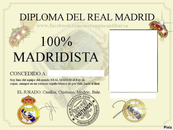 real madrid diploma Photo frame effect