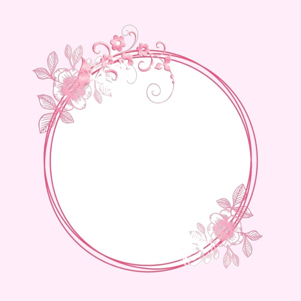 marco circular y flores, fondo rosado. Photomontage