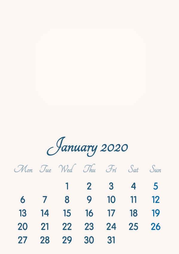 January 2020 // 2019 to 2046 // VIP Calendar // Basic Color // English Fotomontage